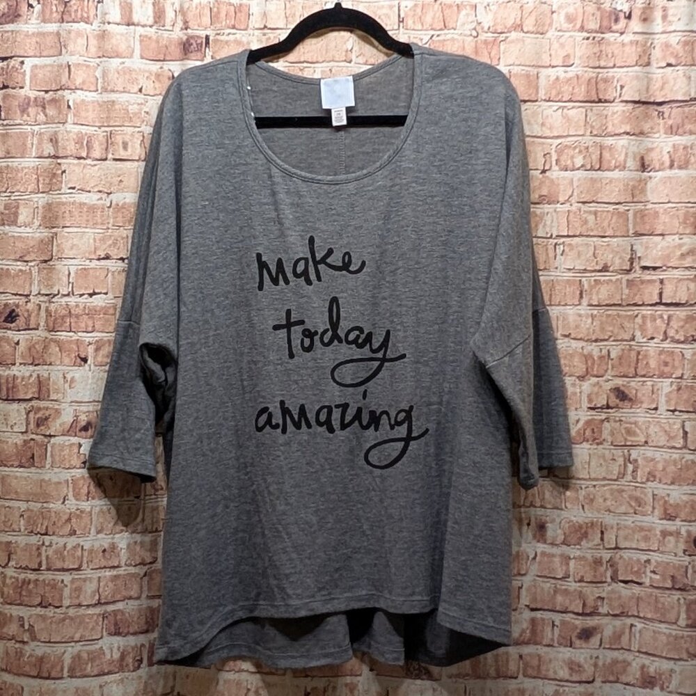 Sunday Top Gray Graphic MAKE TODAY AMAZING Long Sleeve Top Size 2x